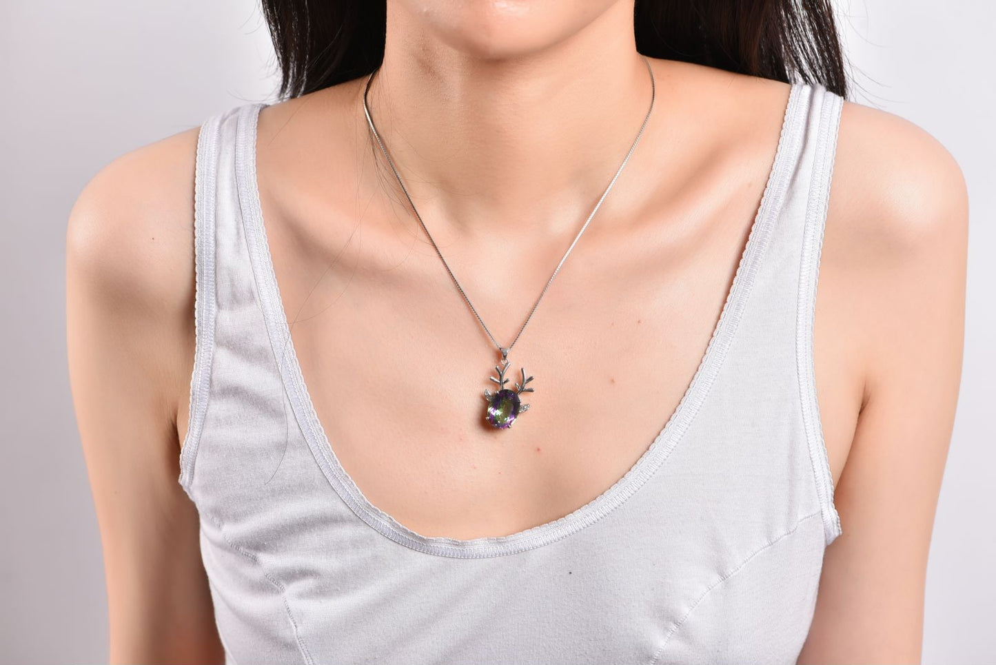 Rainbow Crystal Magical Deer Pendant Silver Necklace