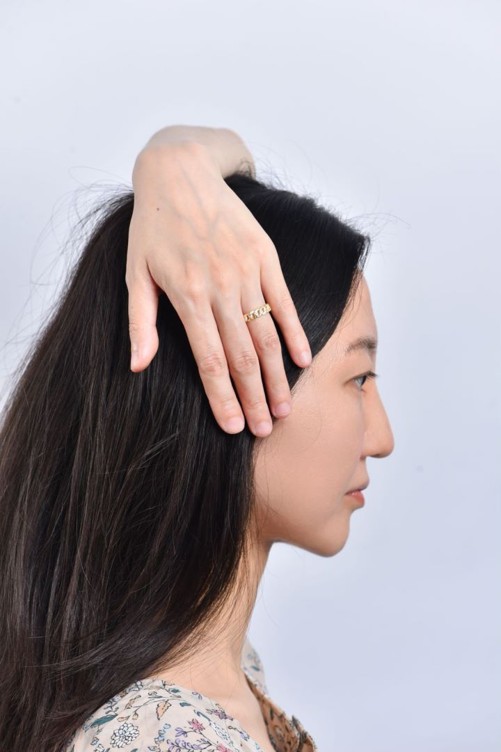 Gold Curb Chain Link Adjustable Rings With Zircon