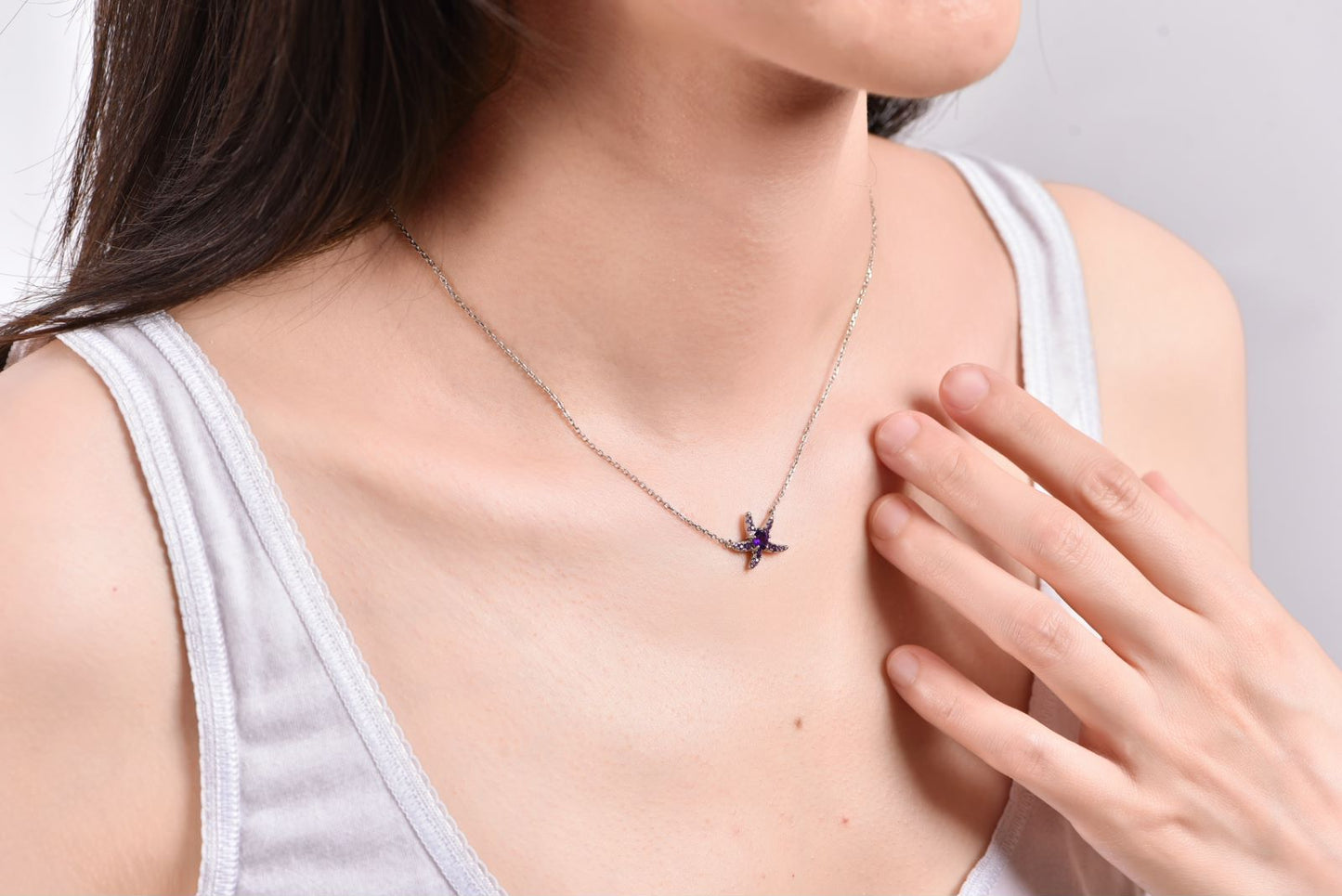Amethyst Starfish Silver Necklace