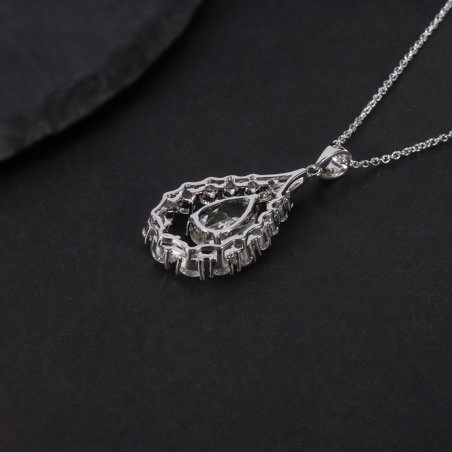 Green Amethyst Water Drop Silver Necklace