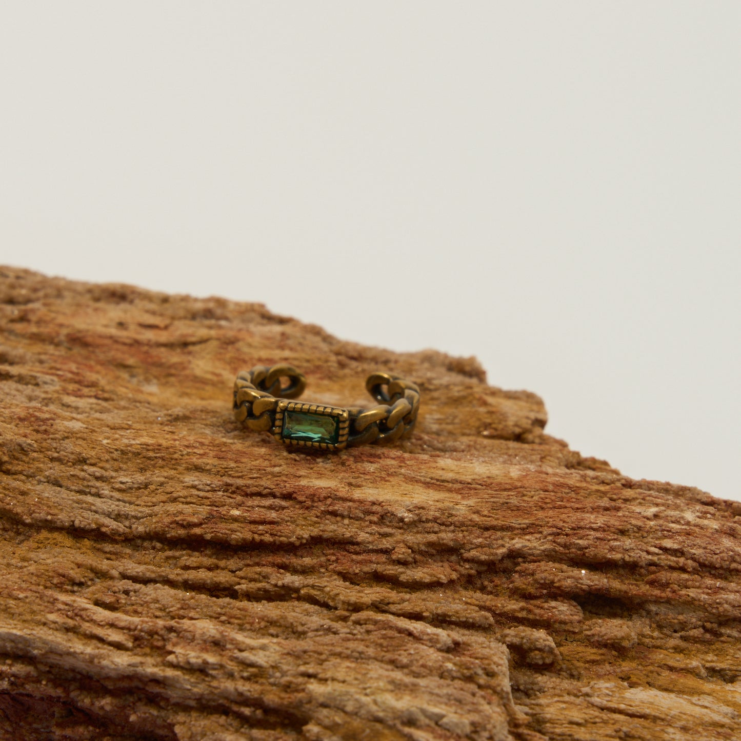 LOVE POEMS Antique Gold Plated Adjustable Emerald Chain Ring