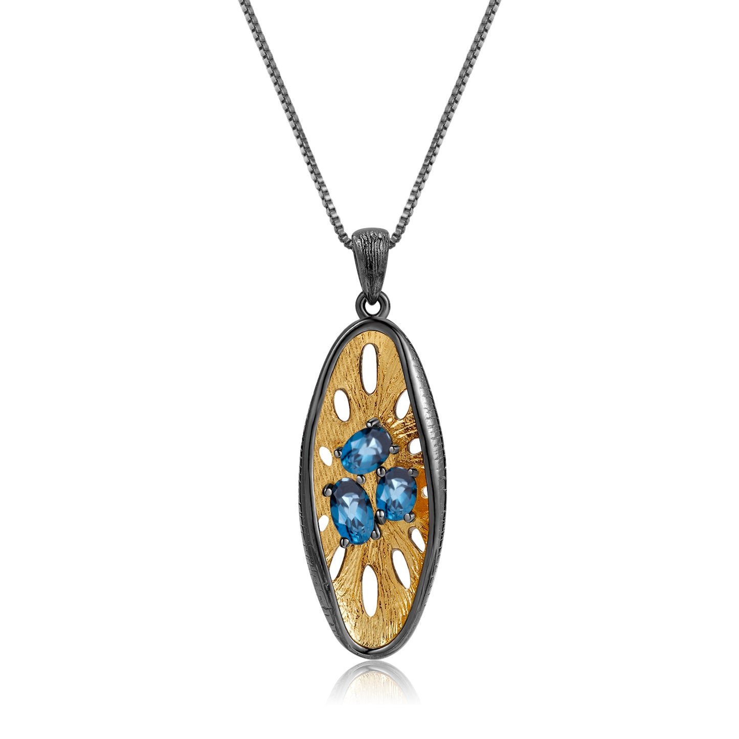 London Blue Topaz Sea Flower Pendant Necklace