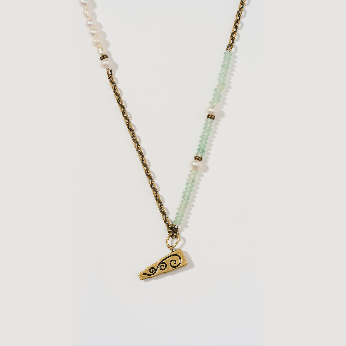 Star Gazers Antique Gold Plated Telescope Pendant Necklace with Pearls and Green Jade