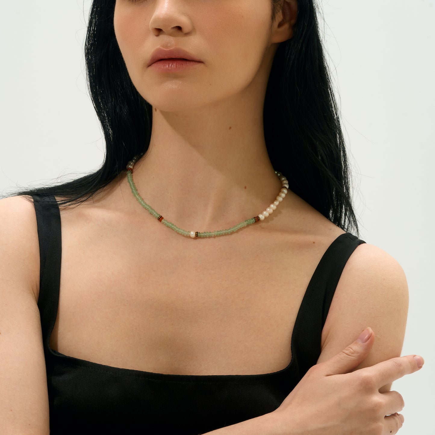 Star Gazers Pearls and  Natural Jade Beaded Necklace