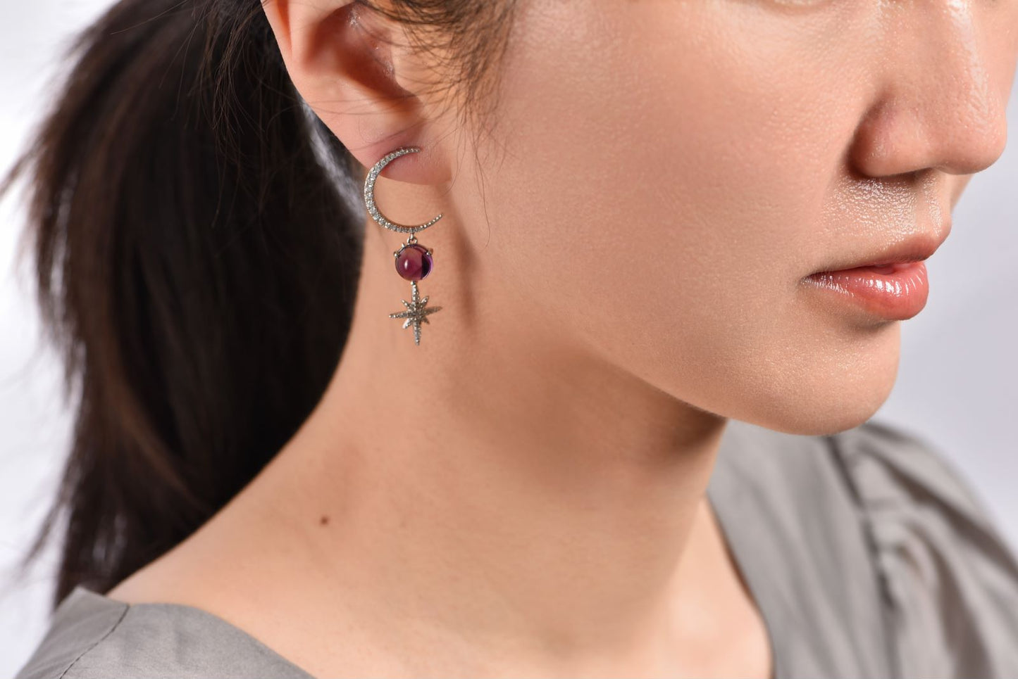 Natural Amethyst Star Drop Earrings