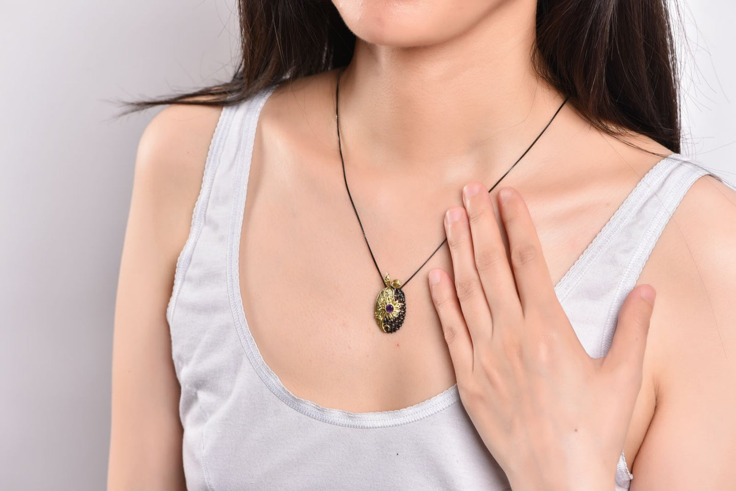 Natural Amethyst Sunflower Sterling Silver Necklace