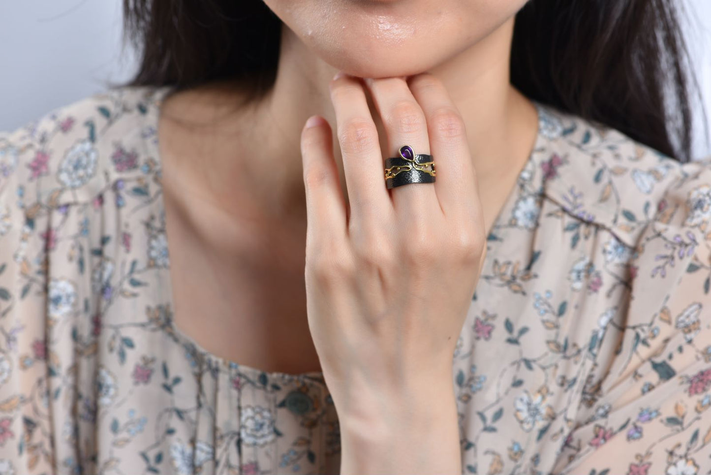 Amethyst Chunky Lava Statement adjustable Ring