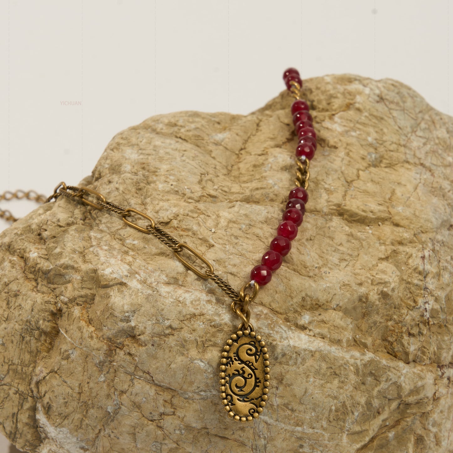 LOVE POEMS Antique Gold Plated Wine and Love Necklace with Natural Jade