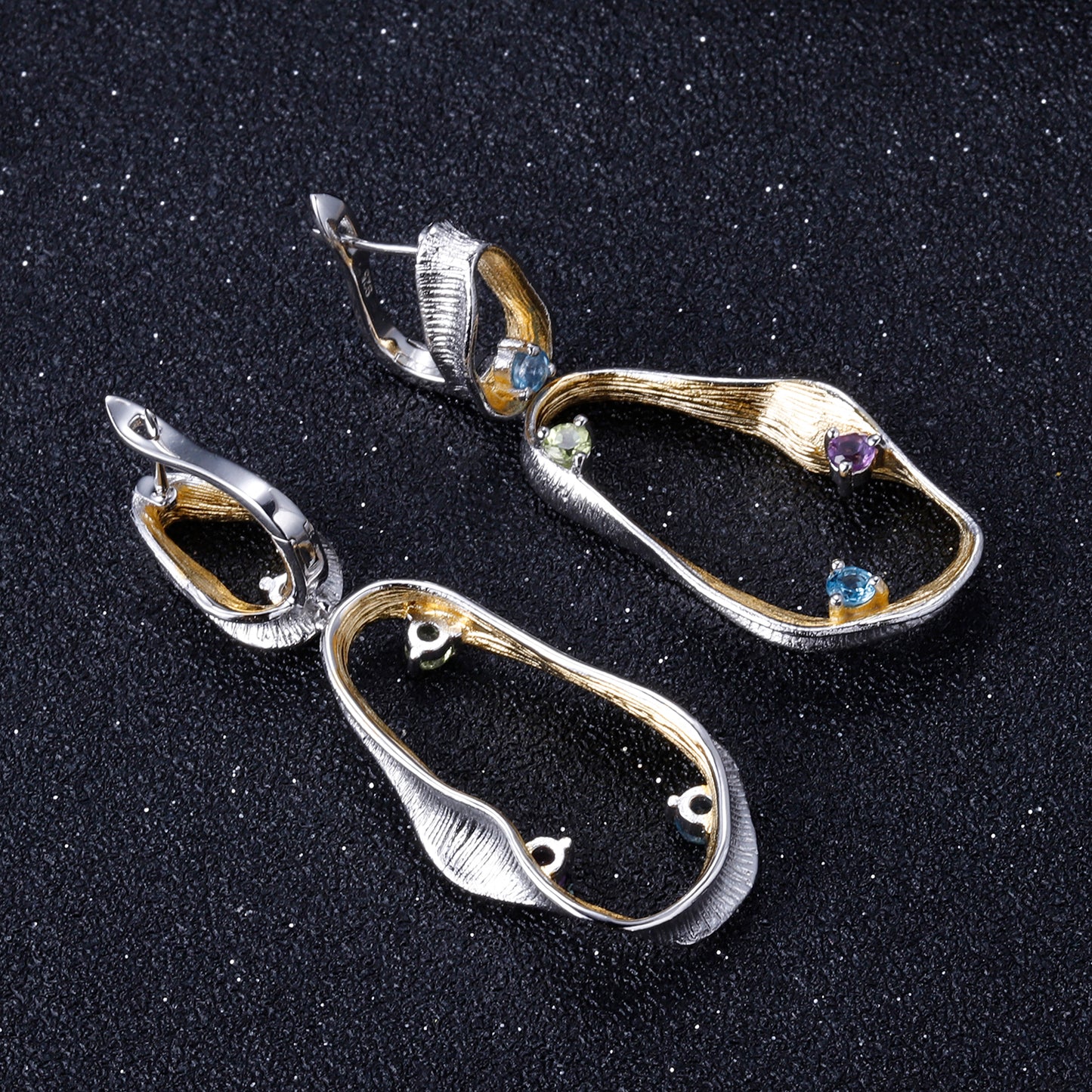 Multi-Coloured Gemstones Ribbon Drop Earrings