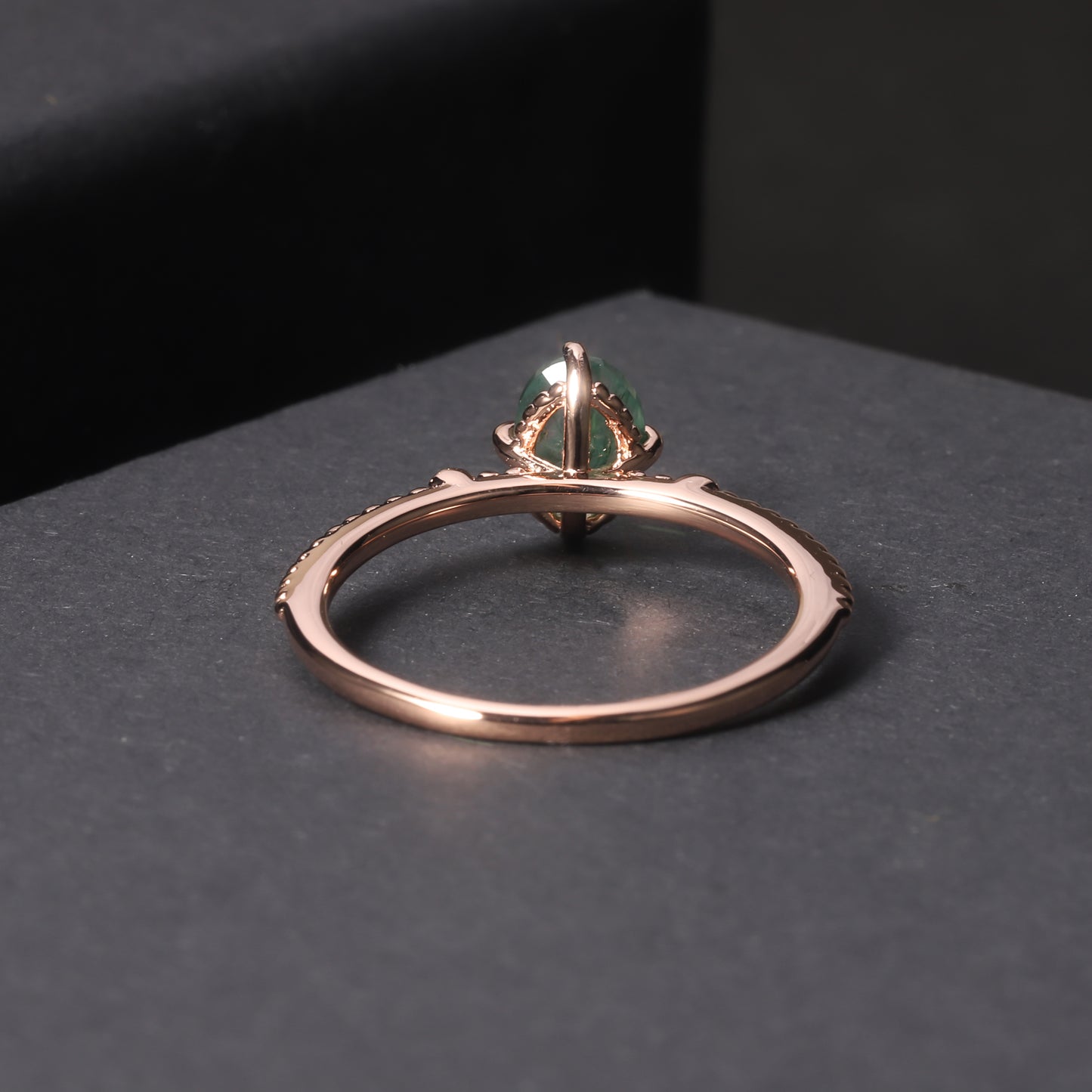 Oval Green Moss Agate Gold Ring in Silver