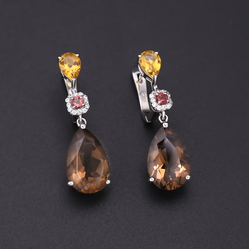 R.ALAGAN/KNOT SMOKY QUARTZ EARRINGS(SILVER)