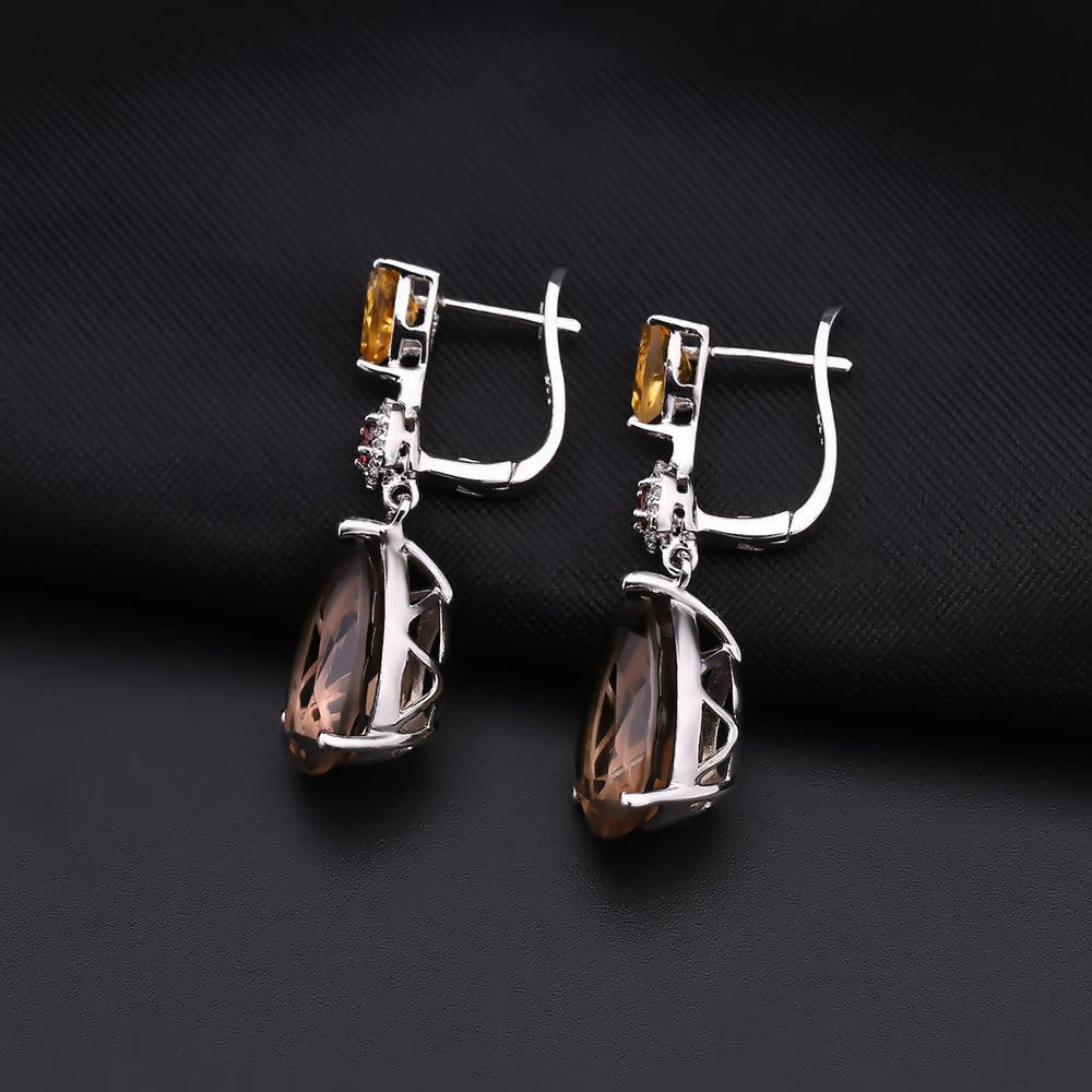 R.ALAGAN/KNOT SMOKY QUARTZ EARRINGS(SILVER)