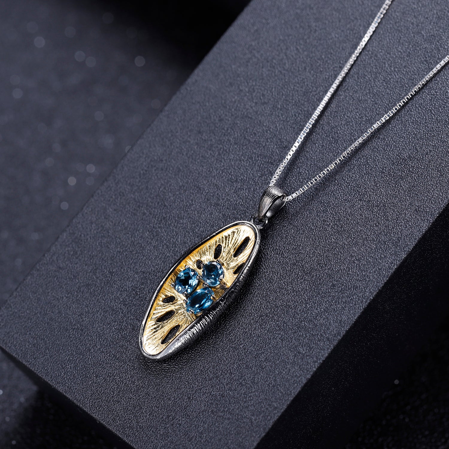 London Blue Topaz Sea Flower Pendant Necklace