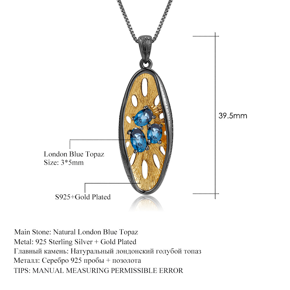 London Blue Topaz Sea Flower Pendant Necklace