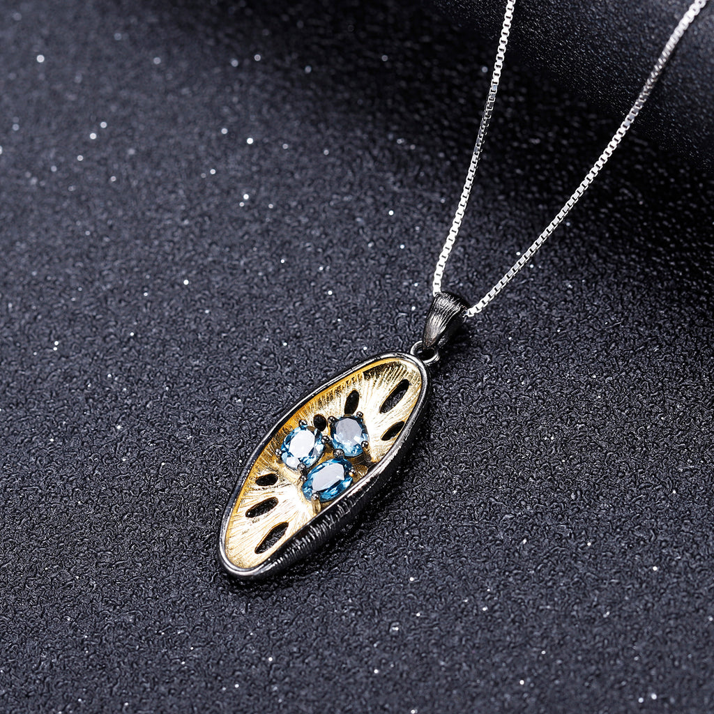 London Blue Topaz Sea Flower Pendant Necklace