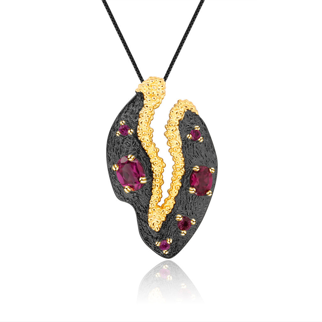 Rose Garnet Autumn Path Silver Necklace