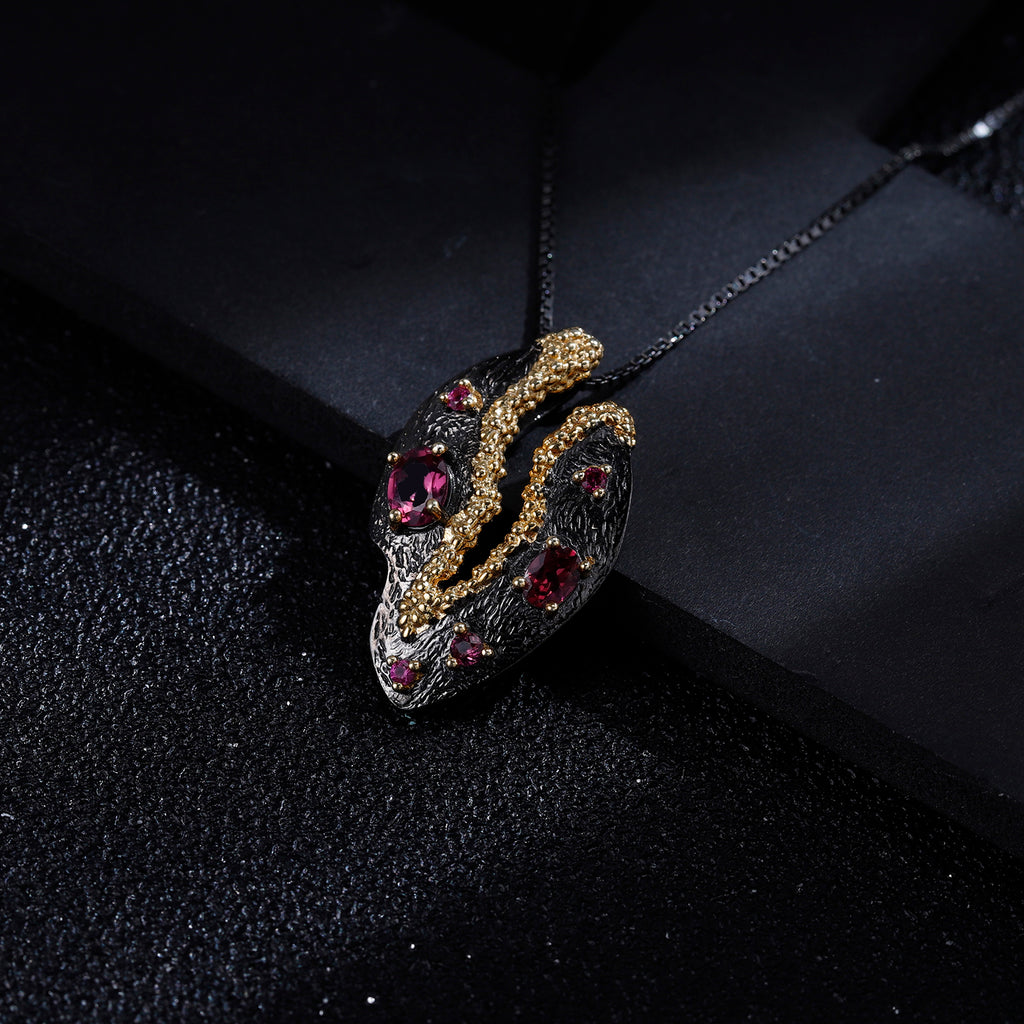 Rose Garnet Autumn Path Silver Necklace