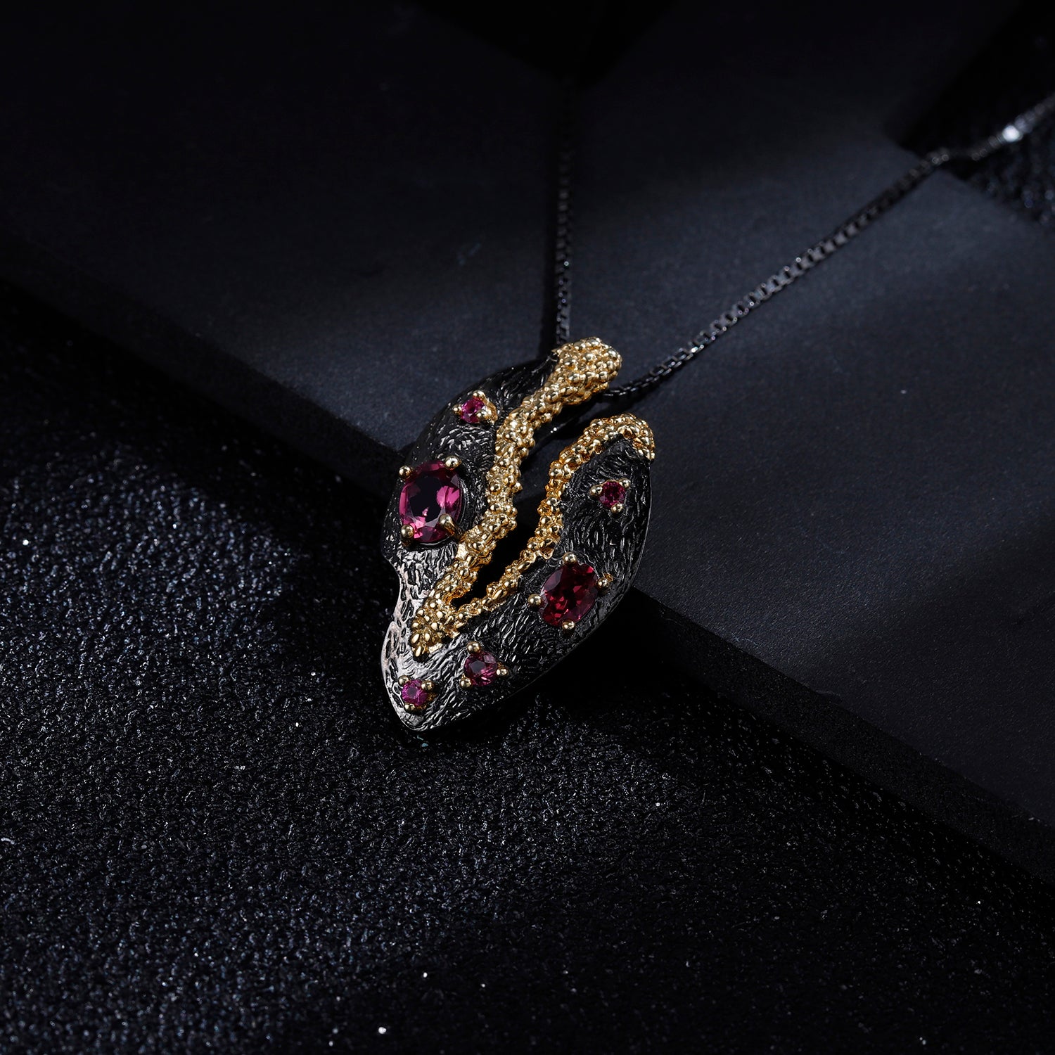 Rose Garnet Autumn Path Silver Necklace