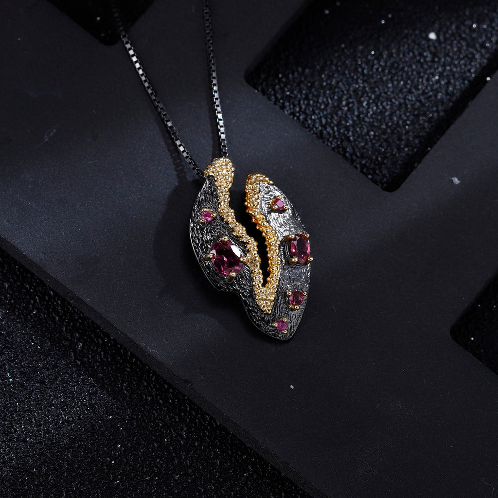 Rose Garnet Autumn Path Silver Necklace