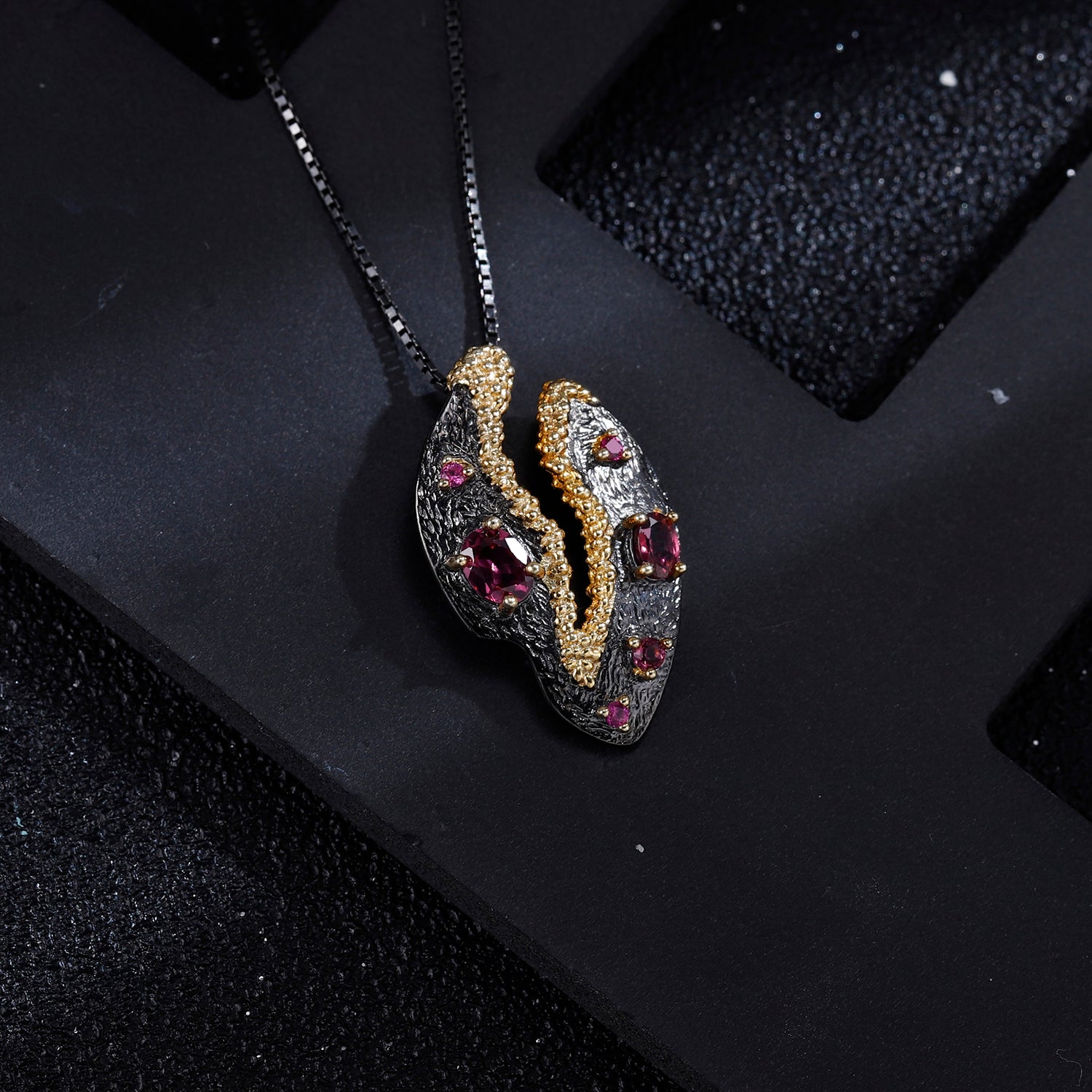 Rose Garnet Autumn Path Silver Necklace