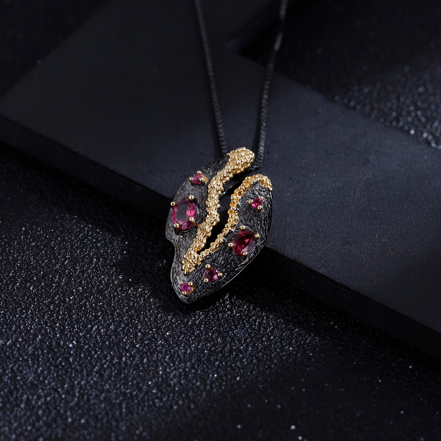 Rose Garnet Autumn Path Silver Necklace