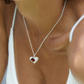 Red garnet textured sterling silver pendant chain necklace
