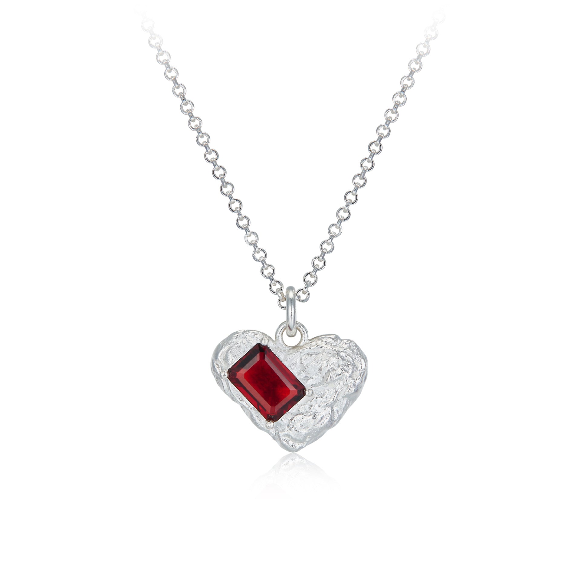 Silver Heart Pendant Necklace with Garnet