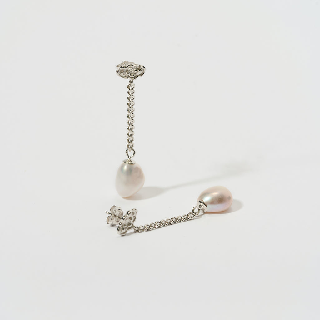Pearl Drop Earrings with Star or Lucky Cloud Silver Stud