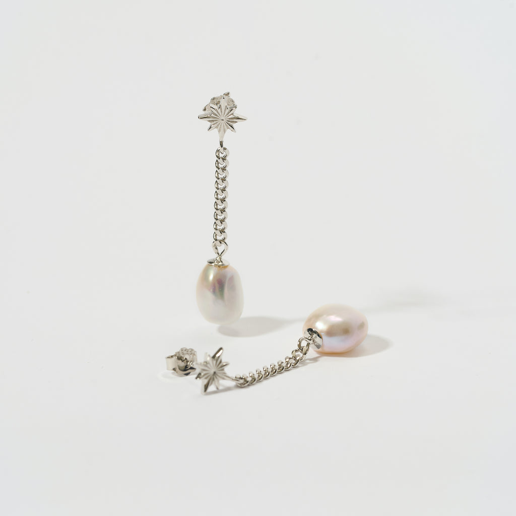 Pearl Drop Earrings with Star or Lucky Cloud Silver Stud