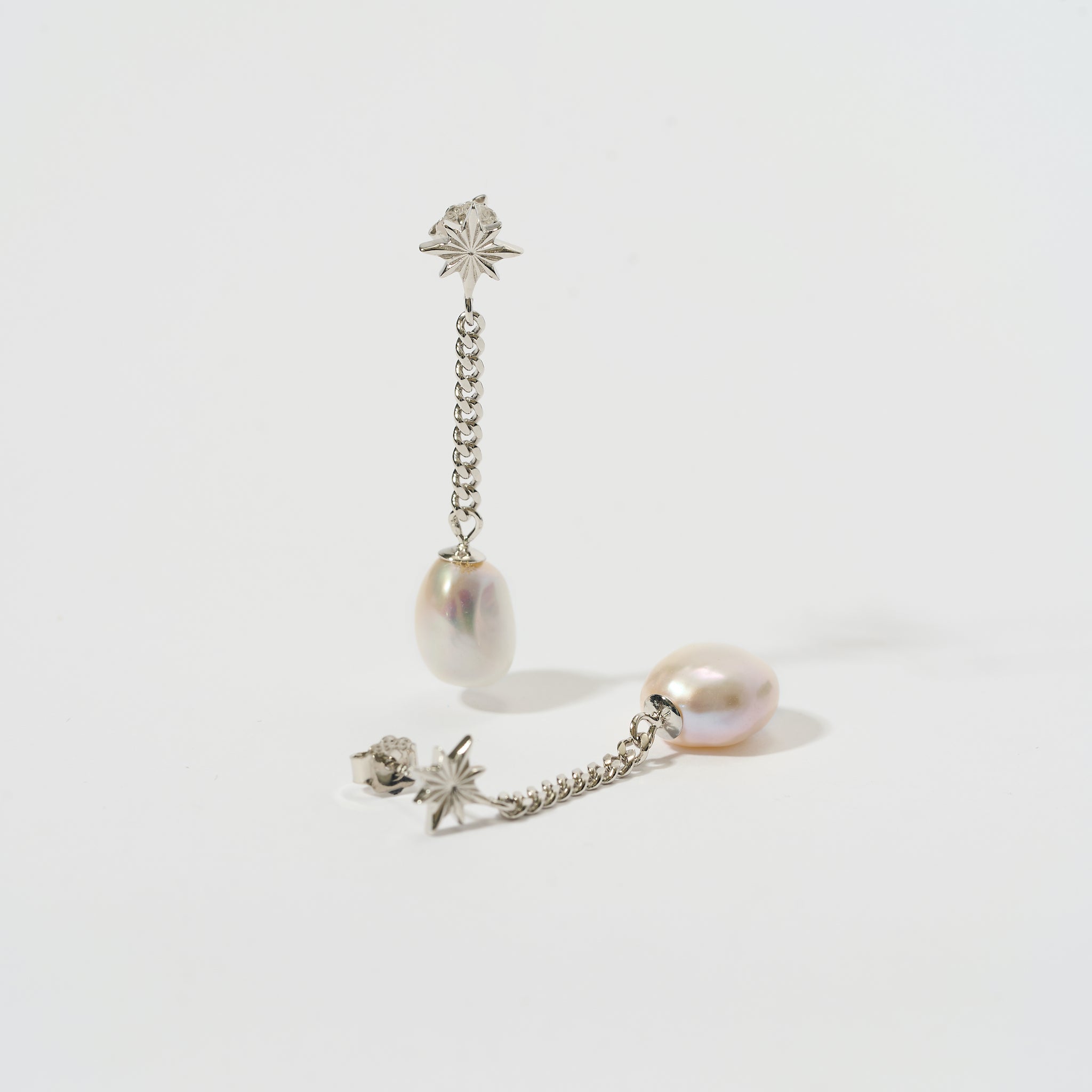 Pearl Drop Earrings with Star or Lucky Cloud Silver Stud