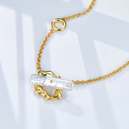 18k Gold Plated Baroque Pearl Adjustable Bar Necklace