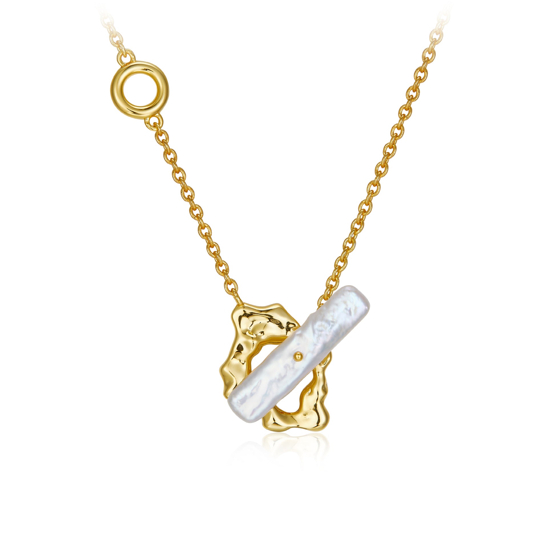18k Gold Plated Baroque Pearl Adjustable Bar Necklace