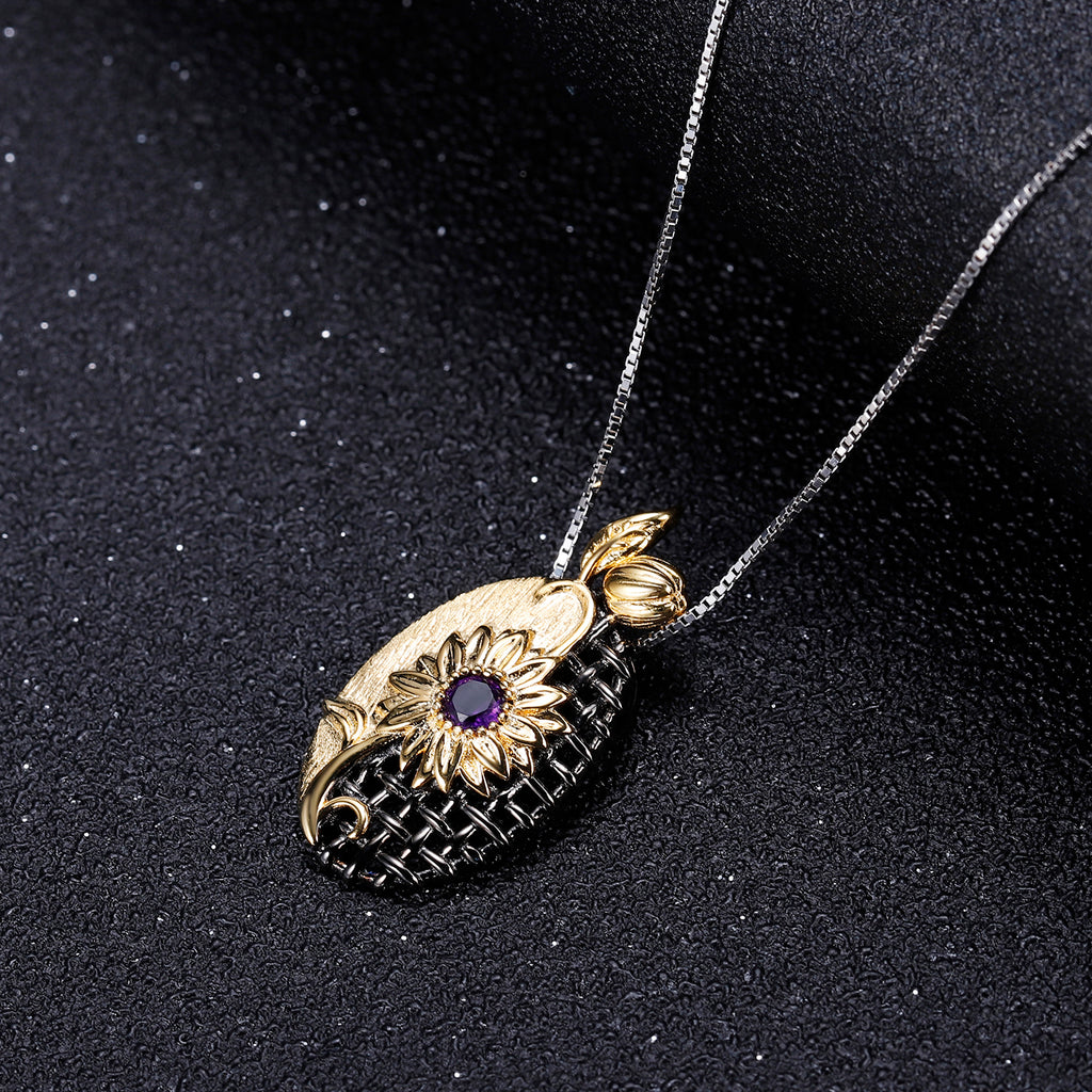 Natural Amethyst Sunflower Sterling Silver Necklace