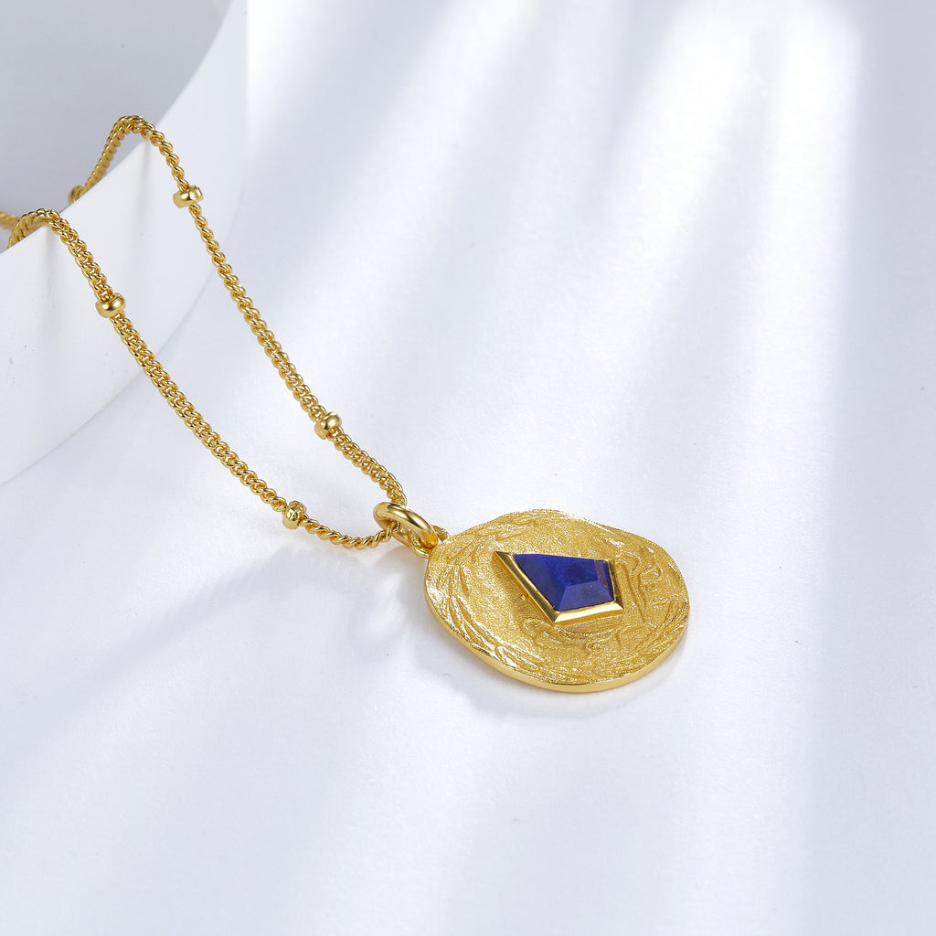 Gold Pendant Necklace with Lapis Lazuli
