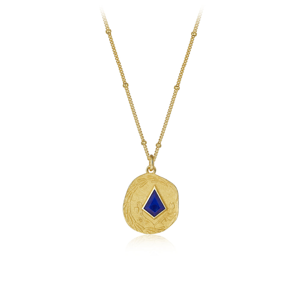 Gold Pendant Necklace with Lapis Lazuli