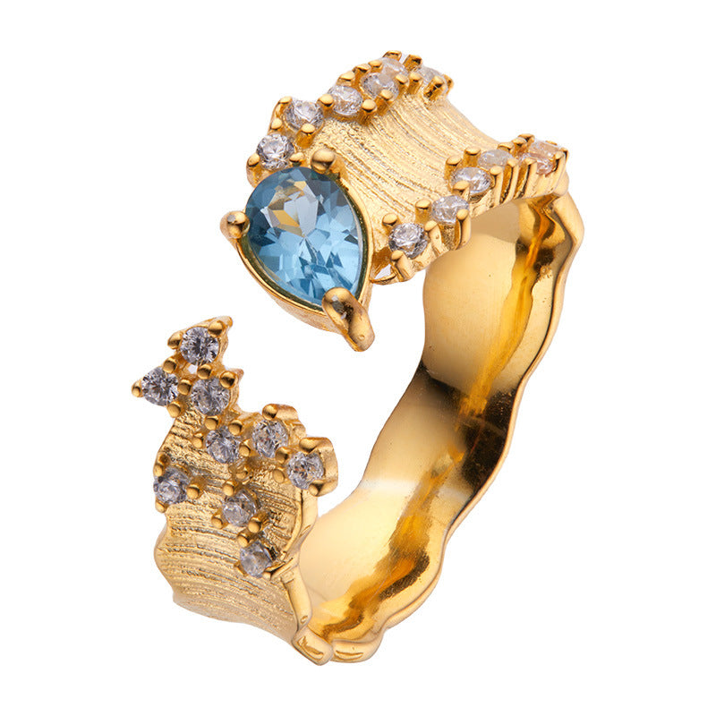 Gemstone Open Ring | Gold & Silver | Red Garnet & Blue Topaz