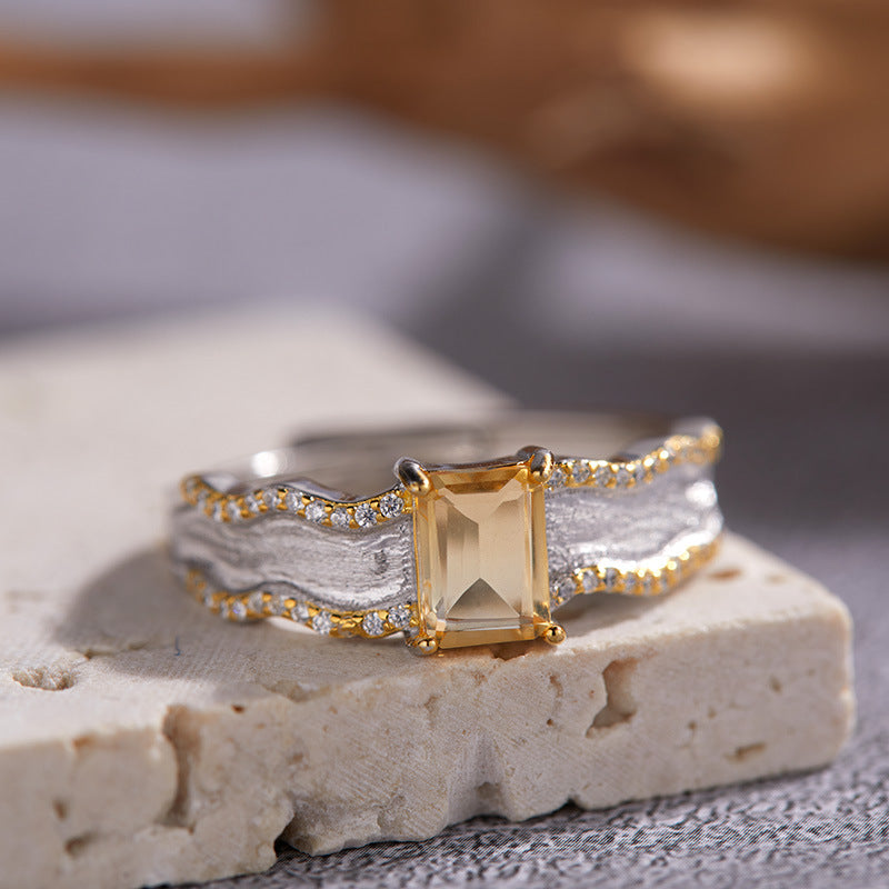 925 Sterling Silver Adjustable Wave Ring with Peridot or Citrine