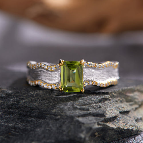 925 Sterling Silver Adjustable Wave Ring with Peridot or Citrine