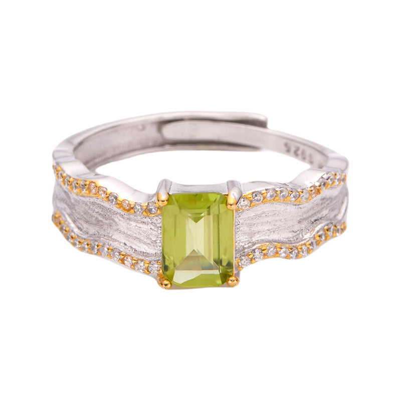 925 Sterling Silver Adjustable Wave Ring with Peridot or Citrine