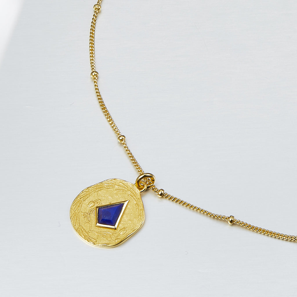 Gold Pendant Necklace with Lapis Lazuli