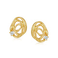 Gold Textured Swirl Stud Earrings with Natural Blue Topaz