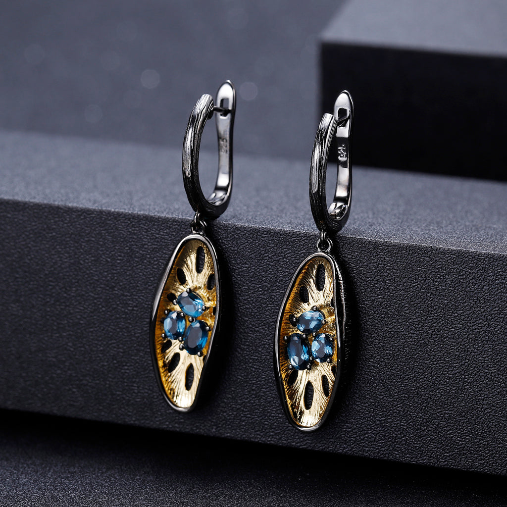 London Blue Topaz Sea Flower Drop Earrings