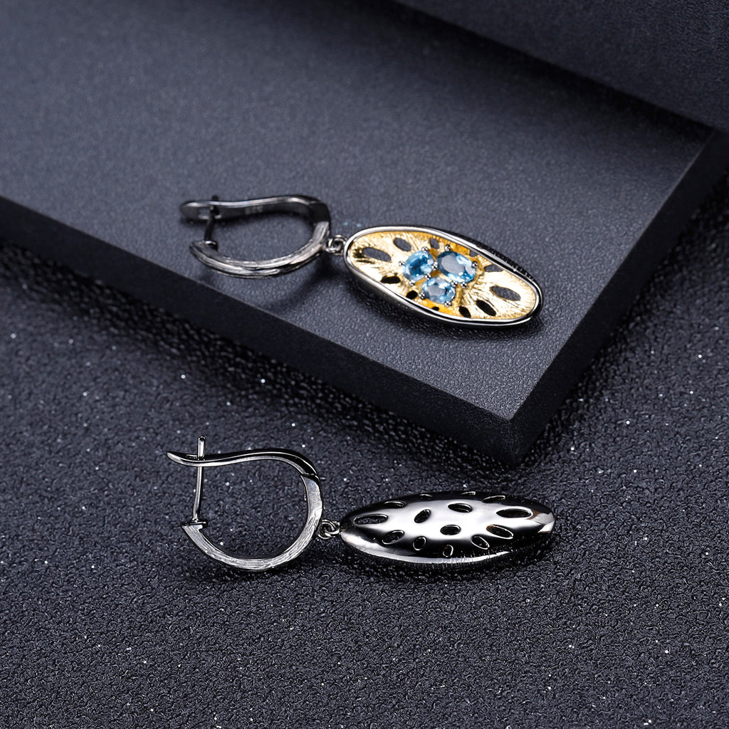 London Blue Topaz Sea Flower Drop Earrings