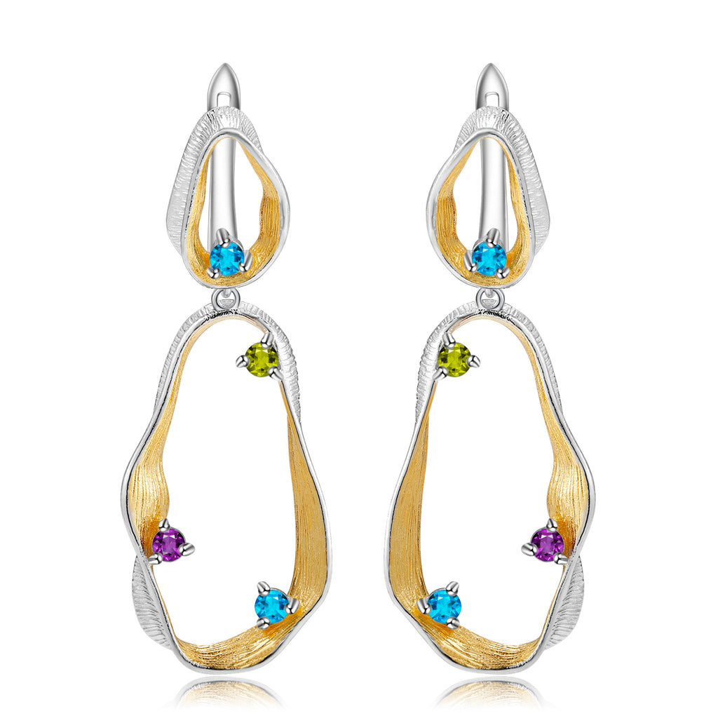 Multi-Coloured Gemstones Ribbon Drop Earrings
