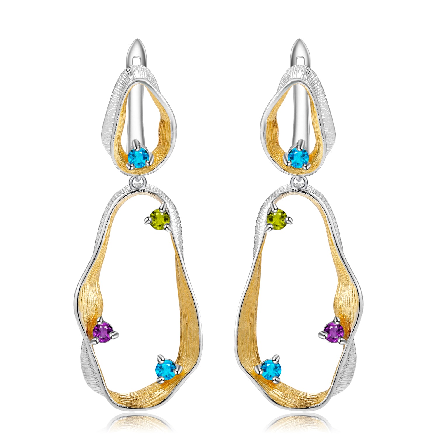Multi-Coloured Gemstones Ribbon Drop Earrings