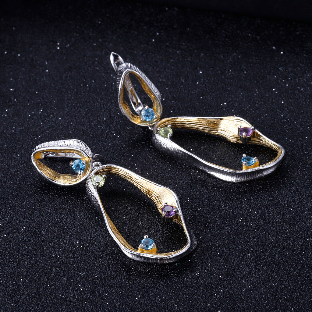 Multi-Coloured Gemstones Ribbon Drop Earrings