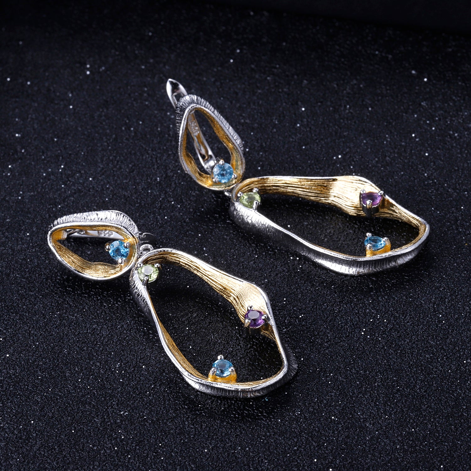 Multi-Coloured Gemstones Ribbon Drop Earrings