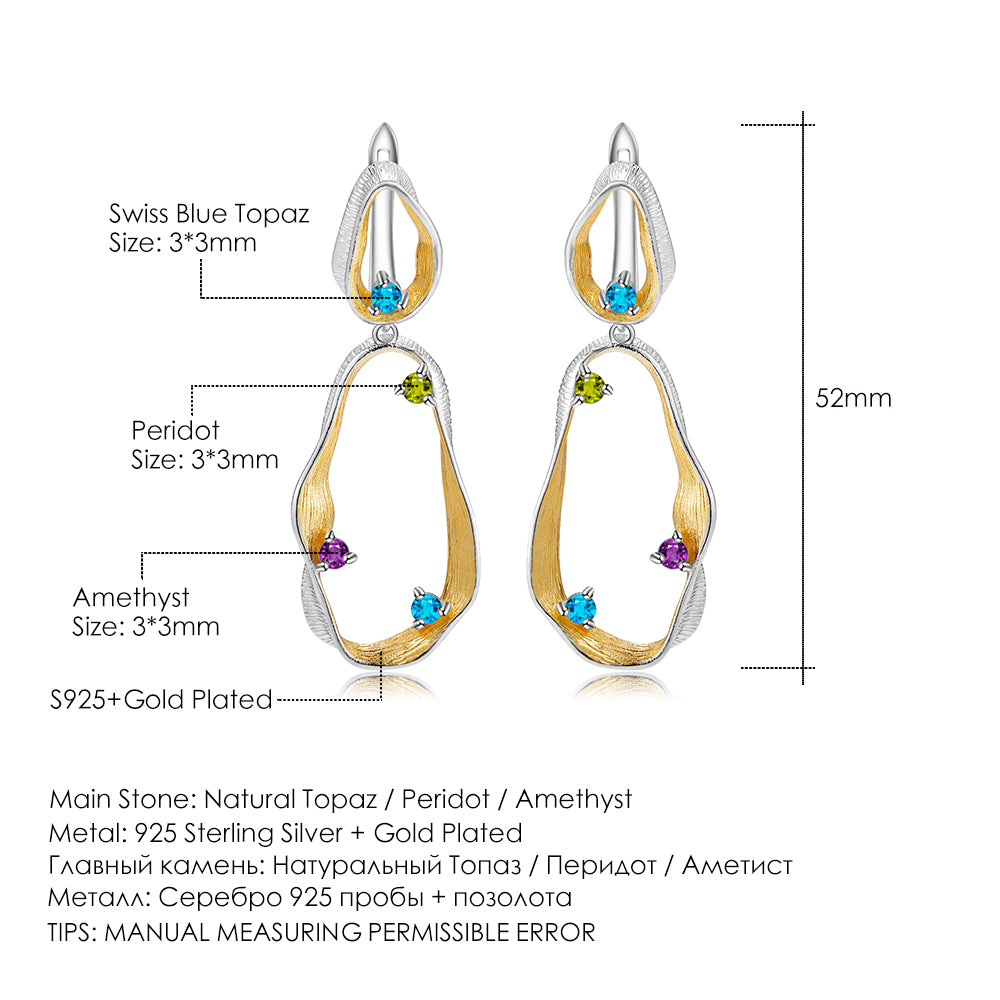 Multi-Coloured Gemstones Ribbon Drop Earrings