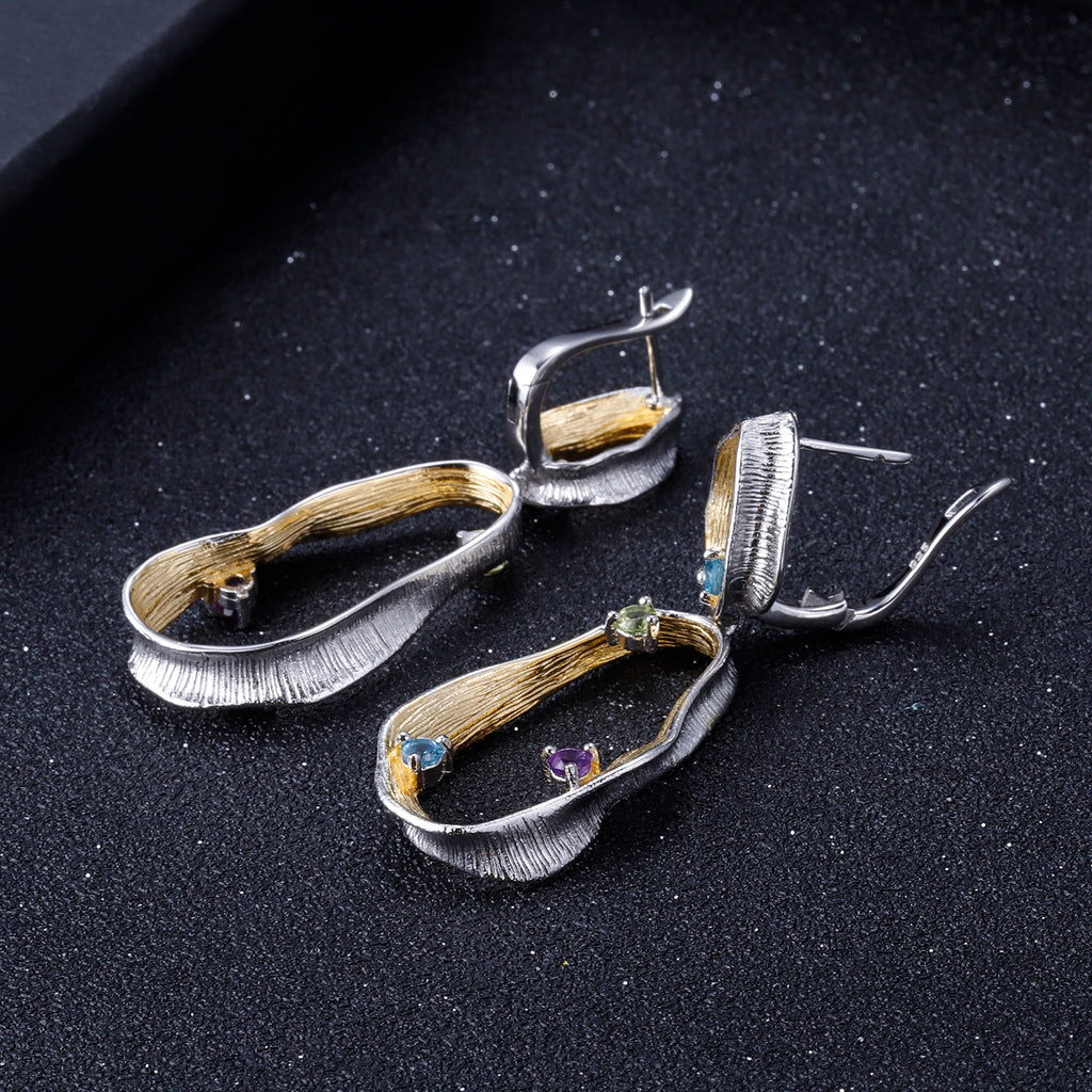 Multi-Coloured Gemstones Ribbon Drop Earrings