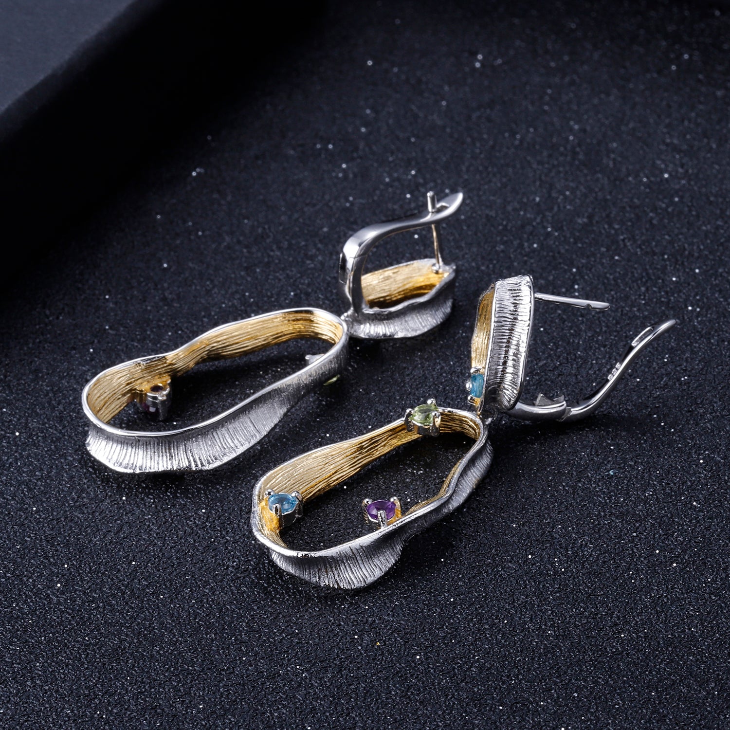 Multi-Coloured Gemstones Ribbon Drop Earrings